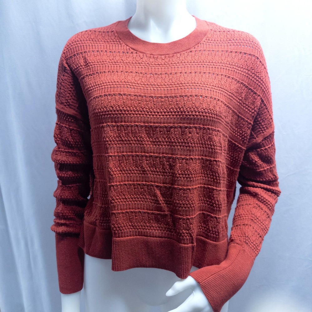 Banana Republic Women M Rust Orange Pointelle Knit Sweater Cottagecore Lagenlook